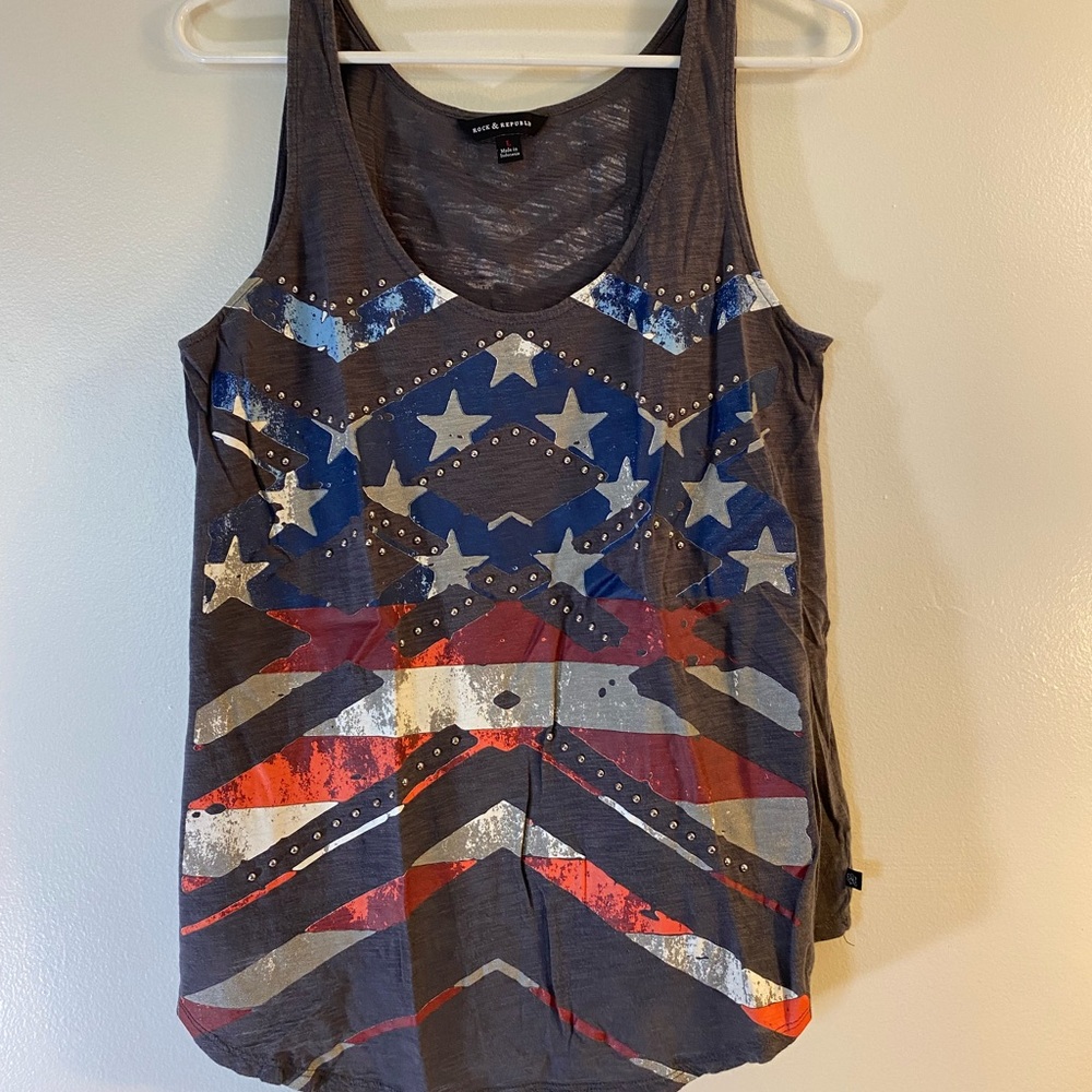 Rock & Republic gray tank top with flag🇺🇸